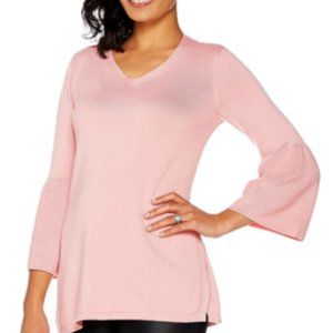 H by Halston V-neck Bell Sleeve Sweater Tunic sz m